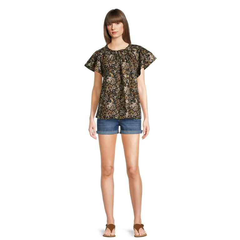 Time and Tru Women's Puff Sleeve Pop Over Woven Top | Walmart (US)