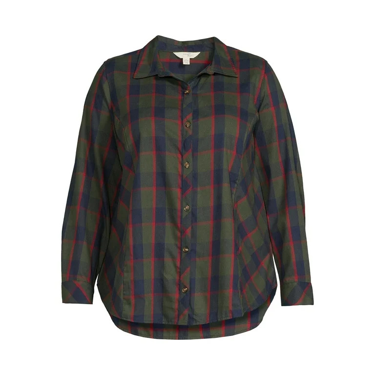 Terra & Sky Women's Plus Size Plaid Button-Down Shirt - Walmart.com | Walmart (US)