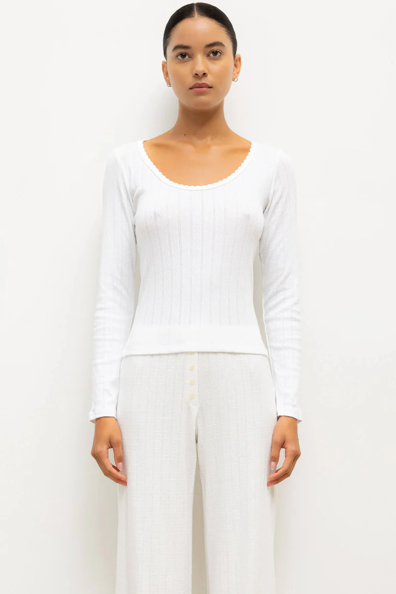 Pointelle Long Sleeve Scoop Neck | LESET