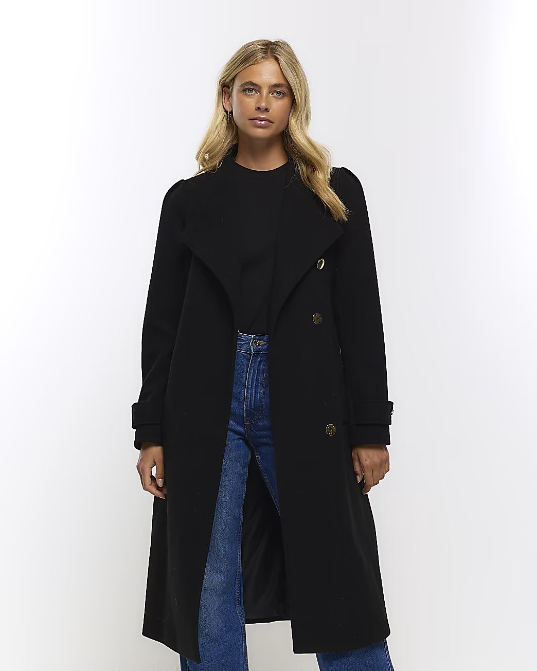 Black belted wrap coat | River Island (UK & IE)