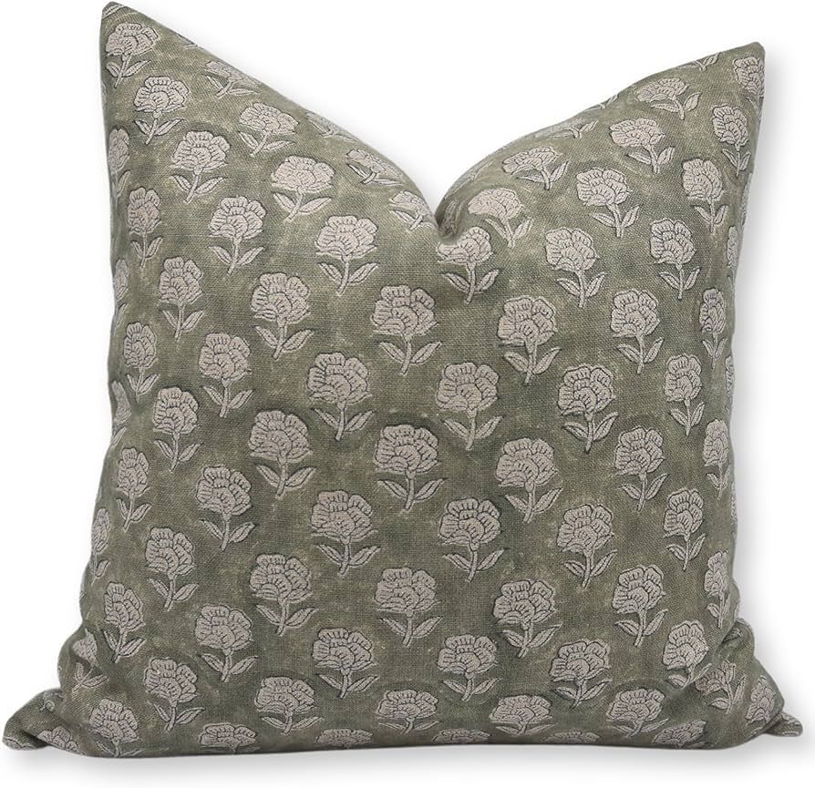 Fabritual Block Print Thick Linen 18x18 Throw Pillow Covers, Decorative Handmade Vintage Pillow C... | Amazon (US)