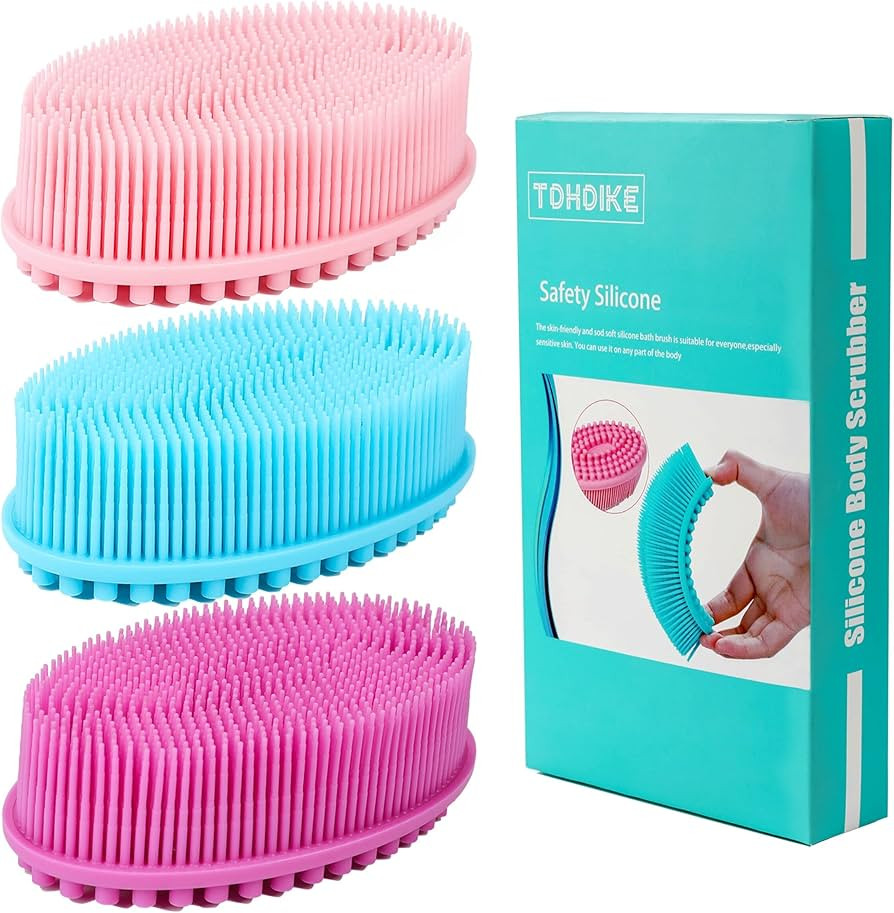 TDHDIKE Silicone Body Scrubber Loofah - Set of 3 Soft Exfoliating Body Bath Shower Scrubber Loofah Brush for Sensitive Kids Women Men All Kinds of Skin | Amazon (US)