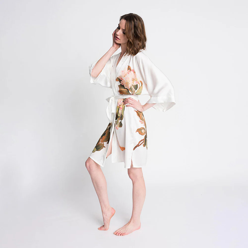 Peony & Butterfly Short Kimono Robe | KIM+ONO