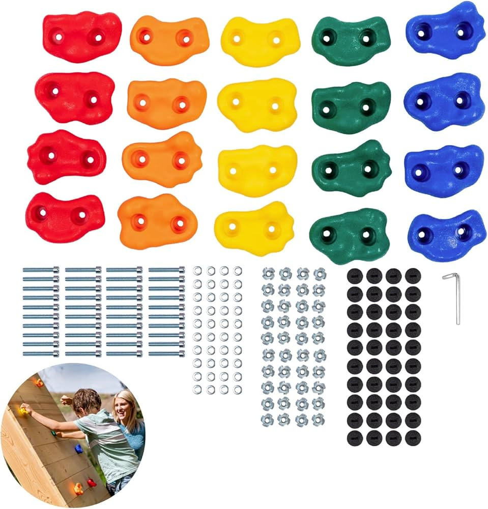 Squirrel Products Kids Rock Climbing Holds with Safety Rock Plugs to Protect Little Fingers - 20 ... | Amazon (US)