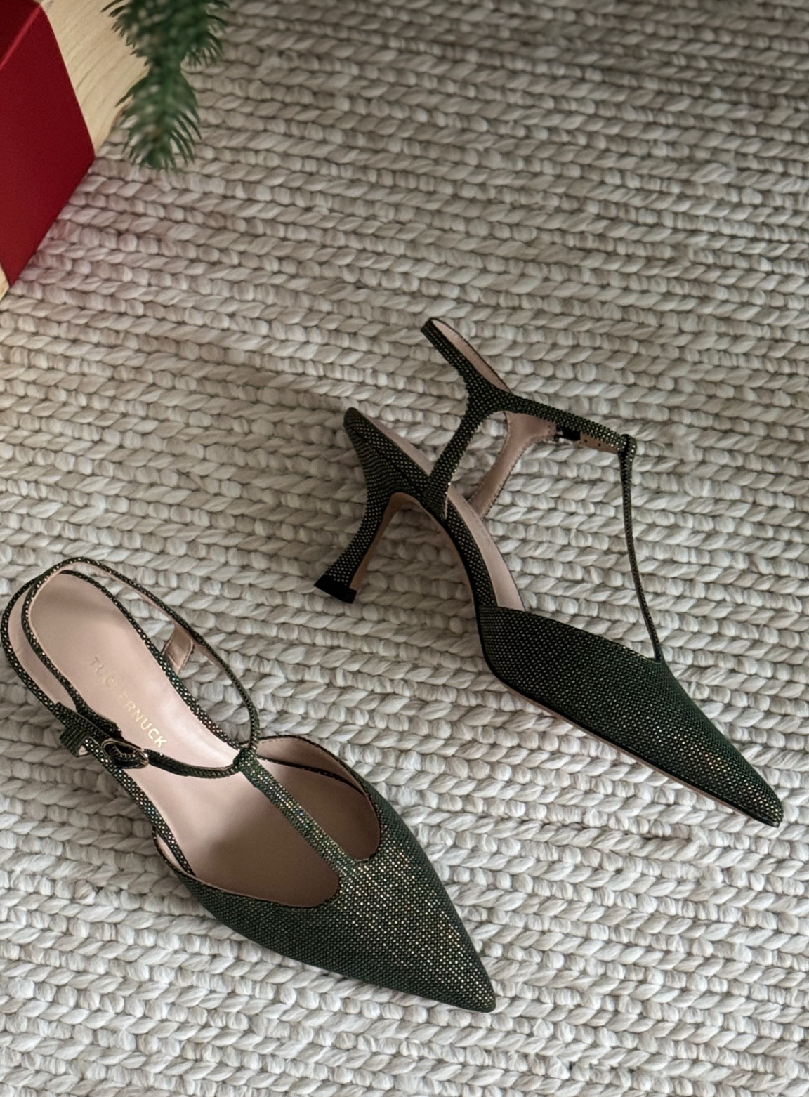 A dark green with gold metallic fabric heel.  I have the black and now these.  I love for spring too. So comfy and easy to wear.  

#LTKOver40 #LTKSeasonal