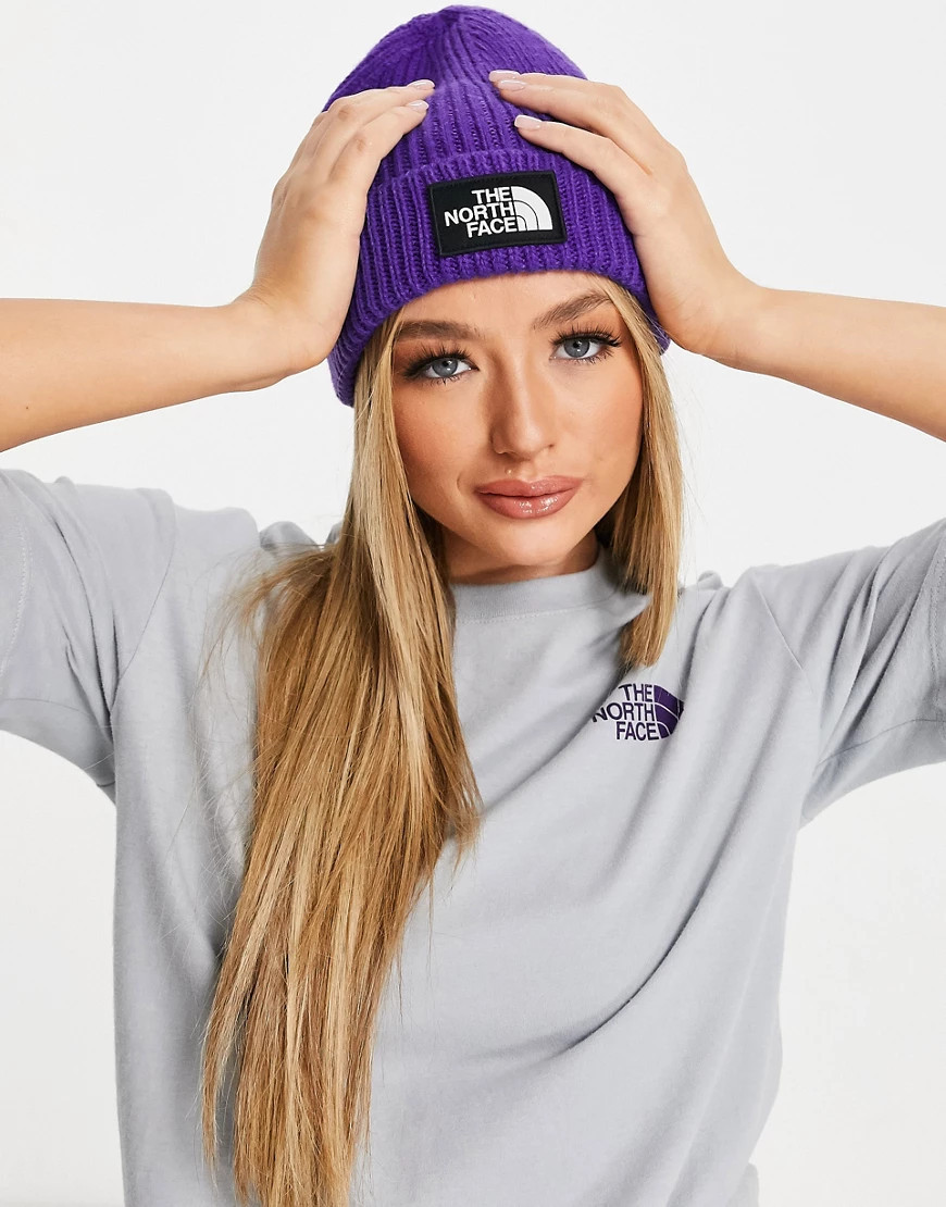 The North Face logo cuffed beanie in purple | ASOS (Global)
