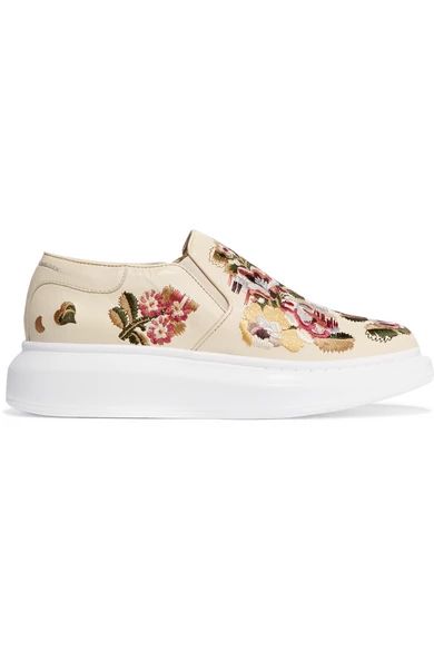 Embroidered leather exaggerated-sole slip-on sneakers | NET-A-PORTER (US)