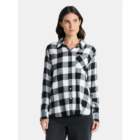 Time and Tru Women's Flannel Shirt with Long Sleeves, Sizes XS-XXXL - Walmart.com | Walmart (US)