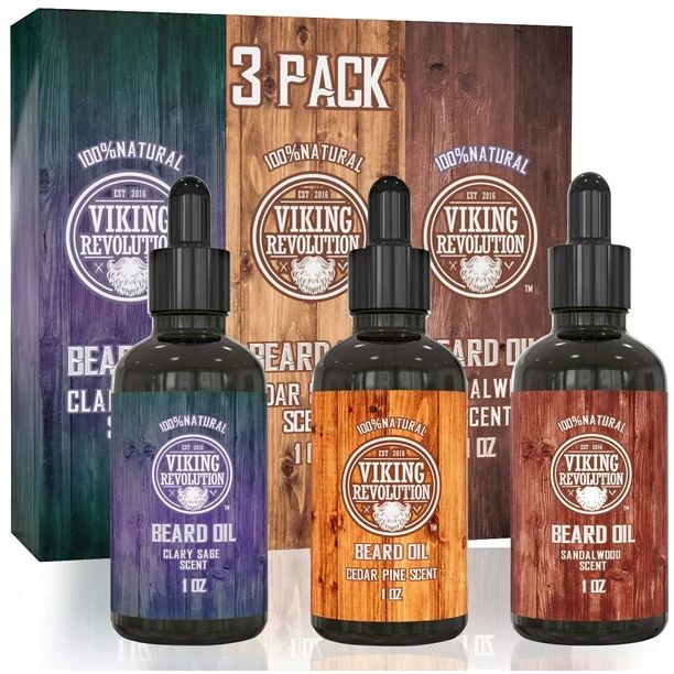 Viking Revolution Beard Oil Conditioner 3 Pack - Sandalwood, Pine, Cedar, Clary Sage Variety Gift... | Walmart (US)