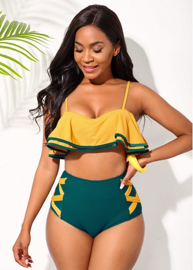 ROTITA Ruffle Hem High Waisted Contrast Bikini Set | Rotita.com - USD $33.98 | rotita.com