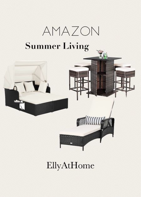 Summer backyard, porch, patio outdoor furniture. Chaises, bar with stools and storage. Amazon summer home. 

#LTKSeasonal #LTKFamily #LTKHome