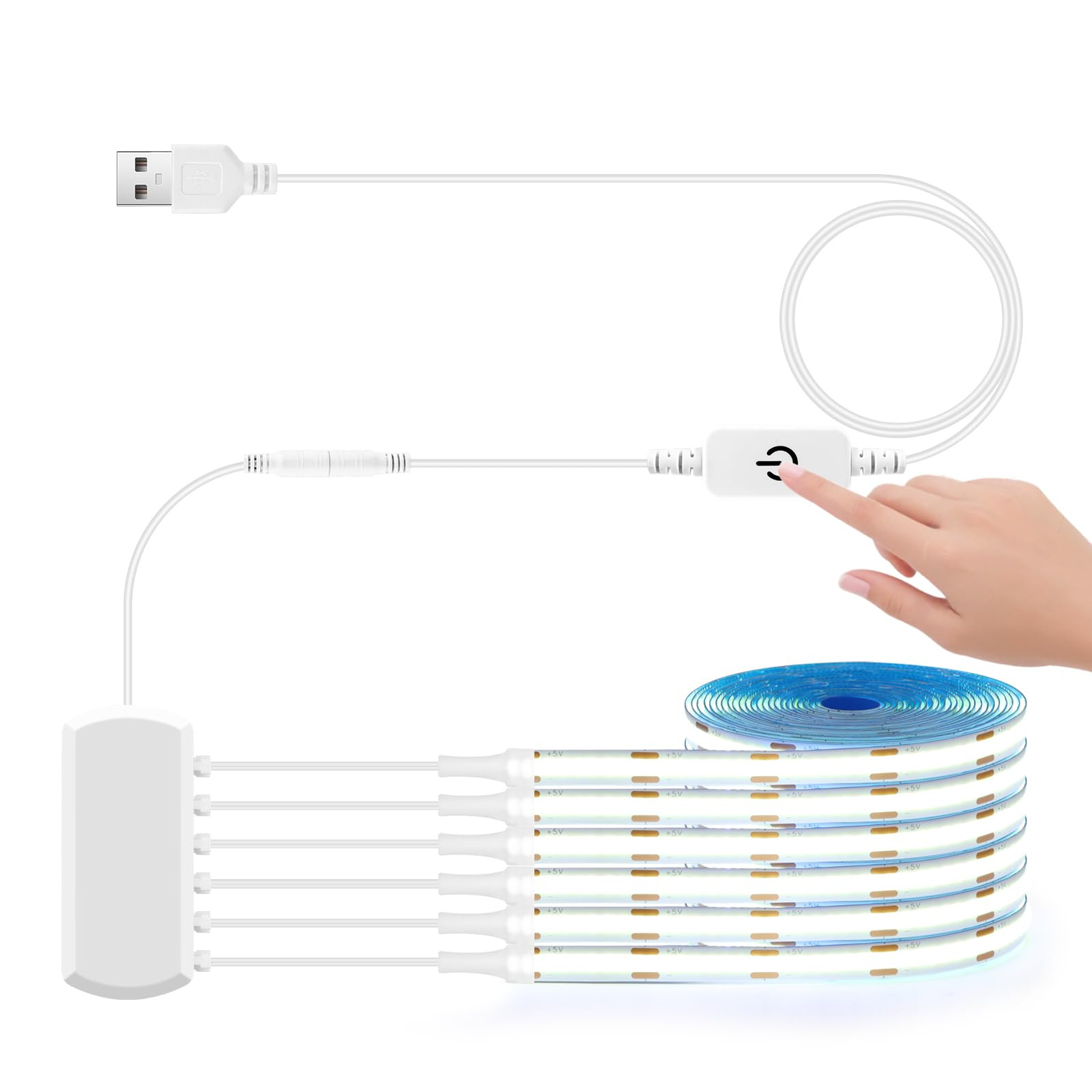 6 Pcs 2M White Cabinet COB LED Strip, 5V USB Dimmable COB LED Strip with Touch Dimmer Switch for ... | Amazon (UK)