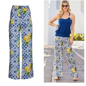 Boston Proper Floral Tile Lemon Palazzo Pants Sz M | Poshmark