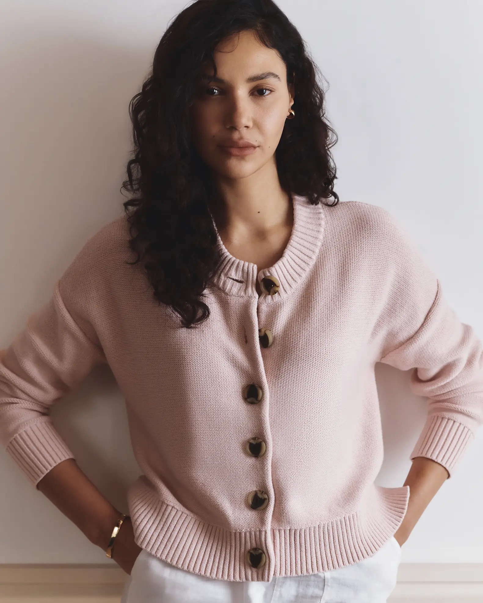 100% Organic Cotton Cropped Cardigan in Shell Pink | Quince