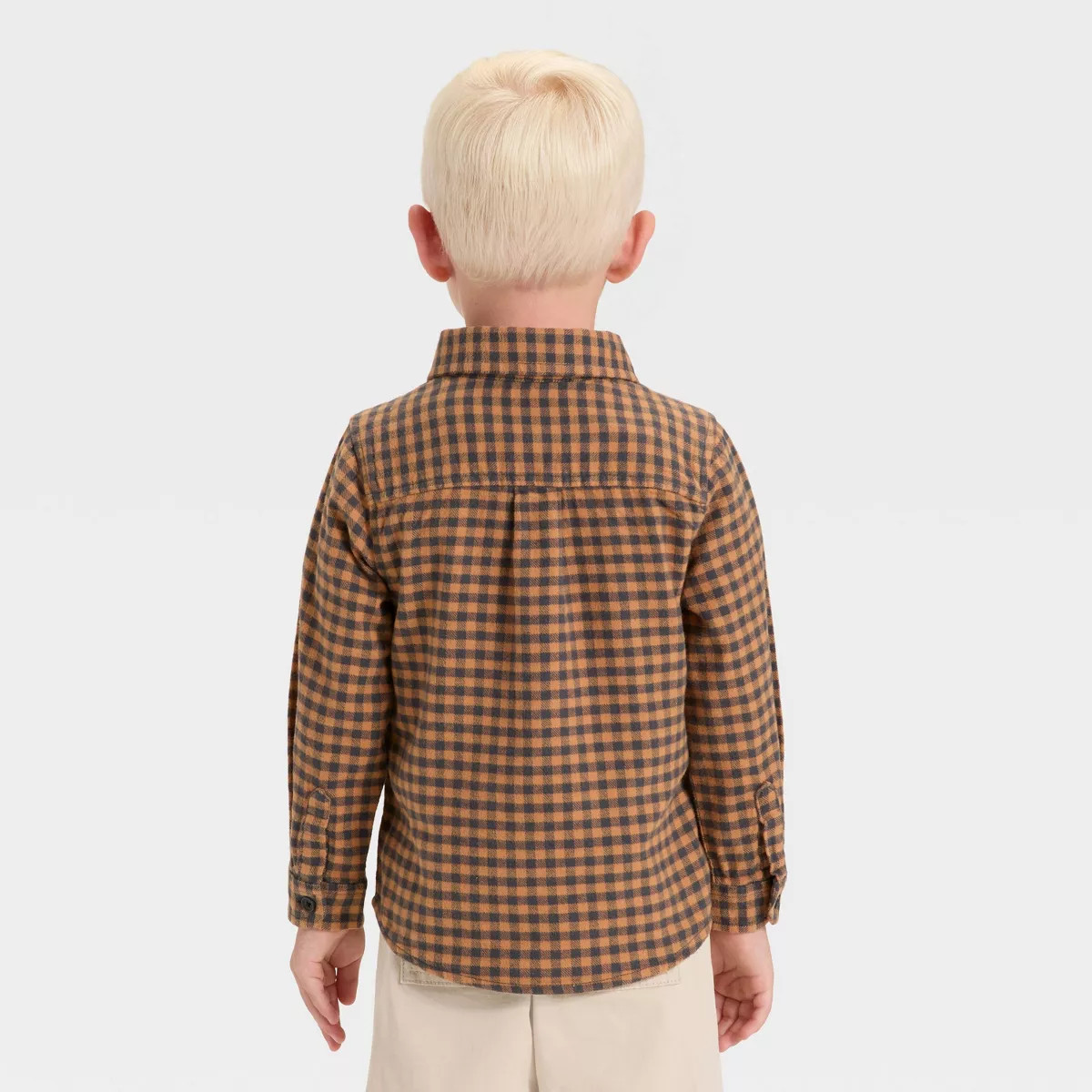 Toddler Boys' Long Sleeve Checkered Woven Shirt - Cat & Jack™ Brown/Black 3T | Target