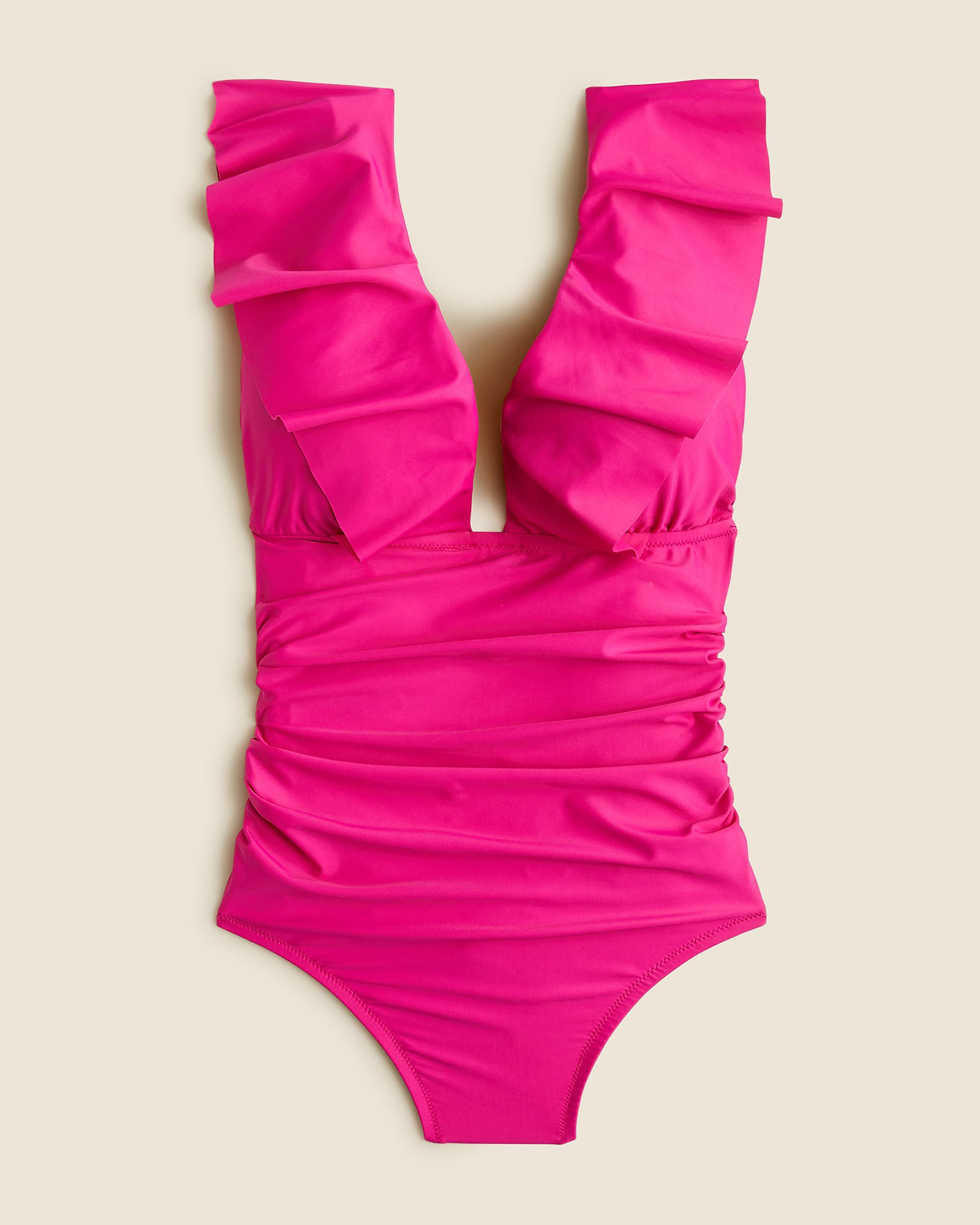 Ruffle V-neck ruched one-piece swimsuit | J. Crew US