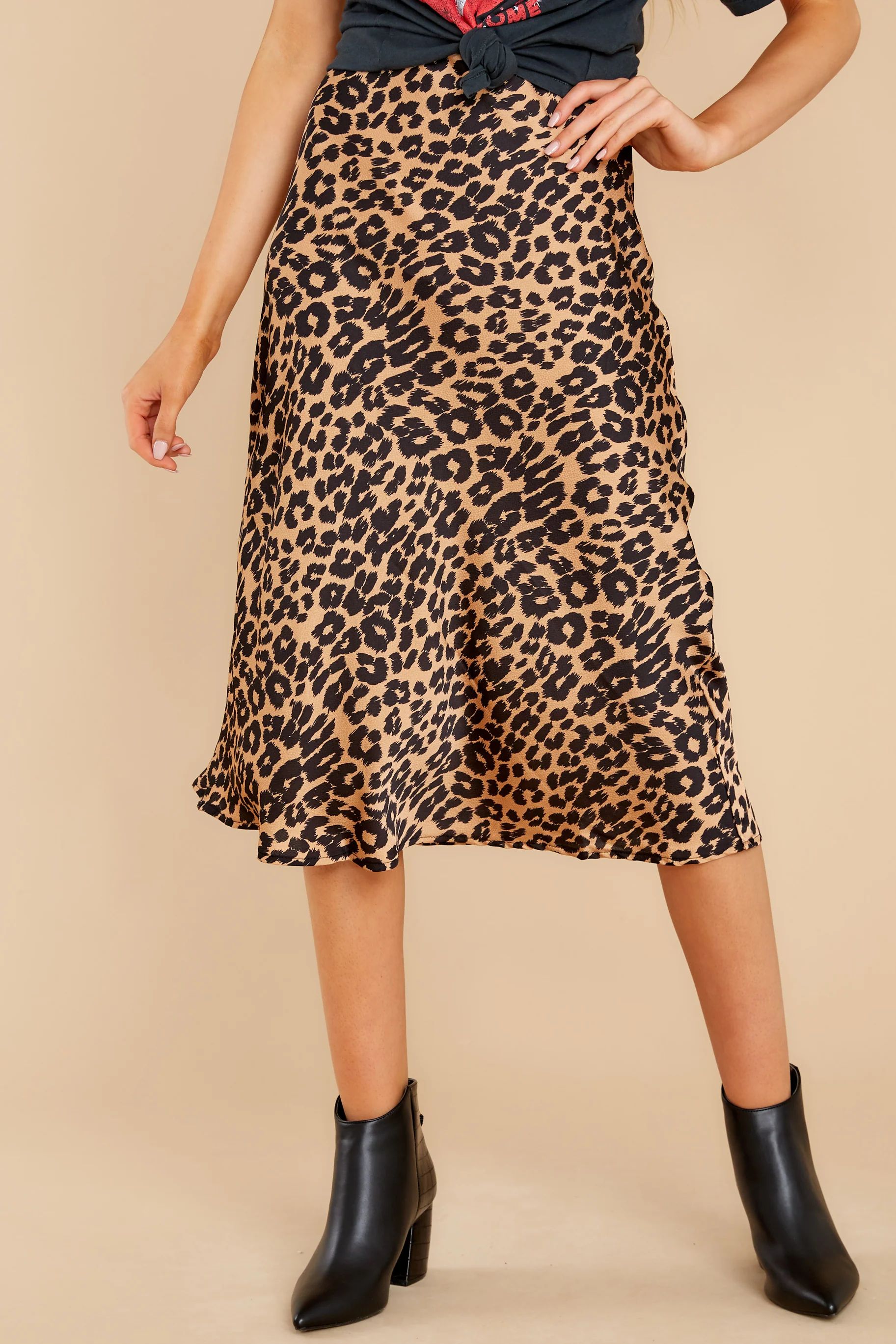 Cool Again Tan Leopard Print Midi Skirt | Red Dress 