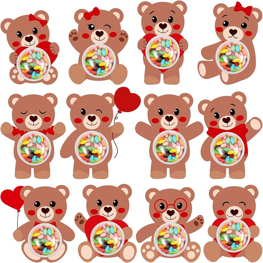 48 Sets Valentines Cards for Candy, Cute Bear Valentine Candy Holder Cards with Dome for Students... | Amazon (US)