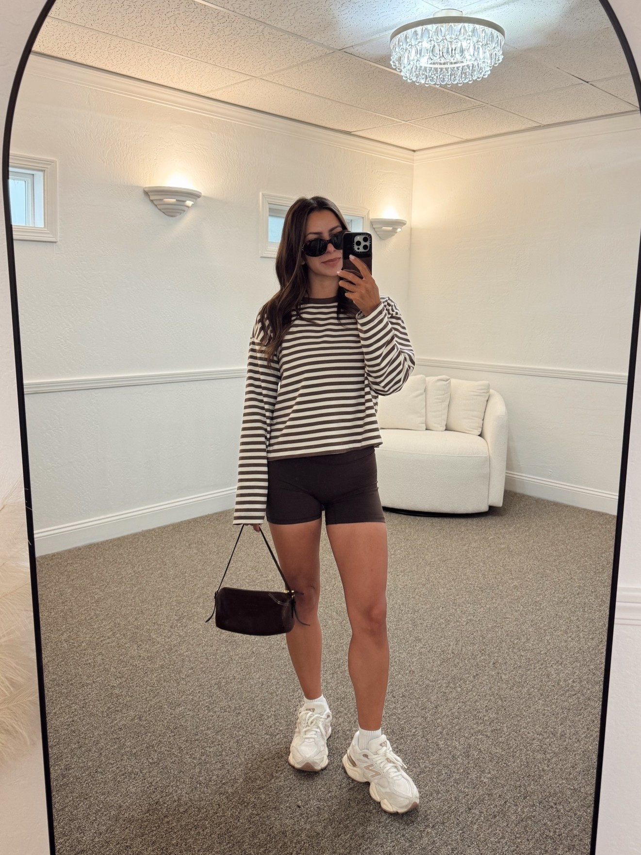 Casual pre fall outfit

Gap long sleeve striped tee- small
@abercrombie  brown bike shorts- small
Celine brown oval sunglasses
Miu Miu brown pouch bag
New balance 9060 sneakers

Petite, casual, weekend outfit, brown stripe tshirt, pre fall, fall outfit

#LTKootd #LTKSeasonal #LTKPetite