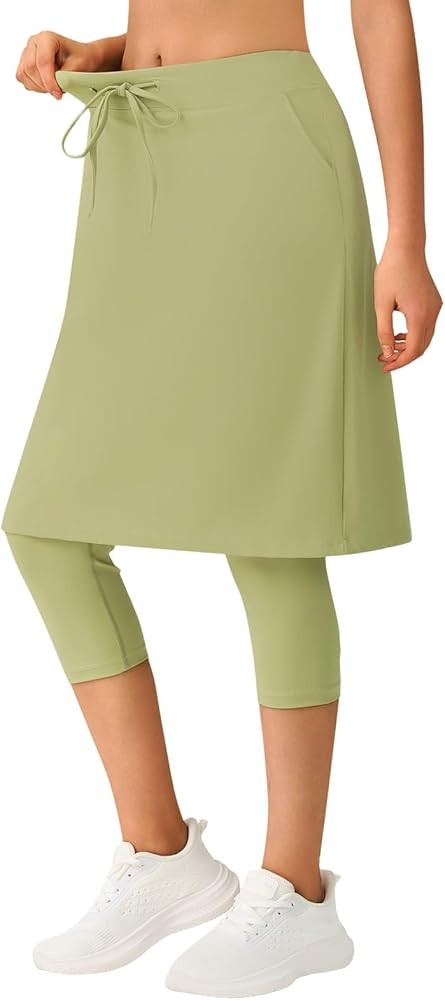 ANIVIVO Skirted Leggings for Women with Pockets,Athletic 22" Knee Length Skirt with Capri Legging... | Amazon (US)