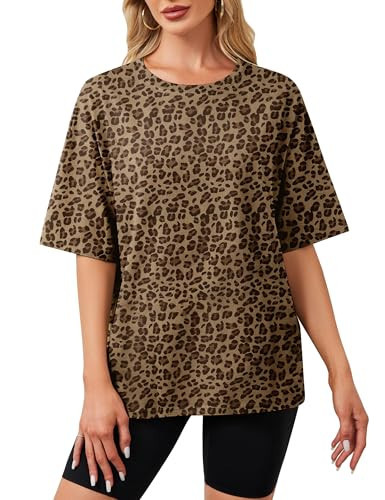 Ziesexy Cheetah Shirt Women Oversized Short Sleeve T-Shirts Crew Neck Leopard Graphic Shirt Teen Girls Casual Loose Summer Tee | Amazon (US)