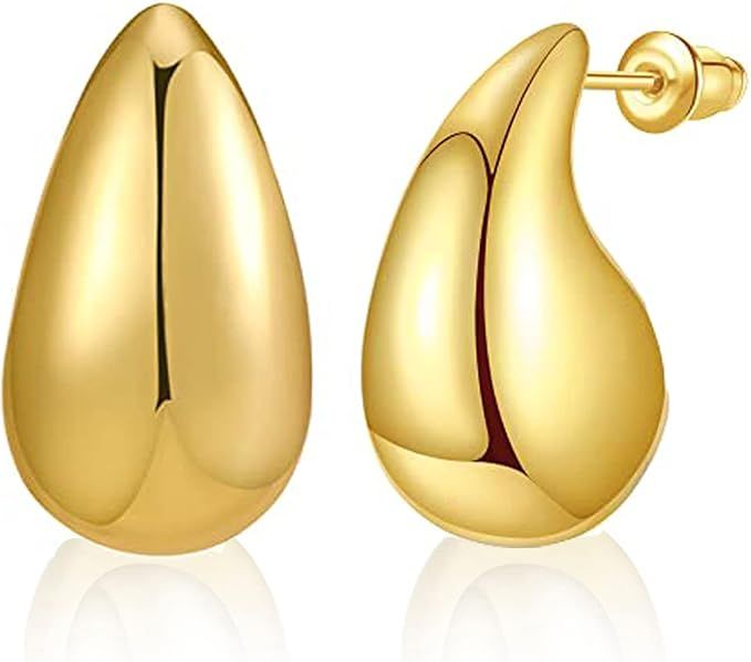 SLINHEWEI Chunky Gold Hoop Earrings for Women, 2023 new Lightweight Waterdrop Hollow Open Hoops, ... | Amazon (US)