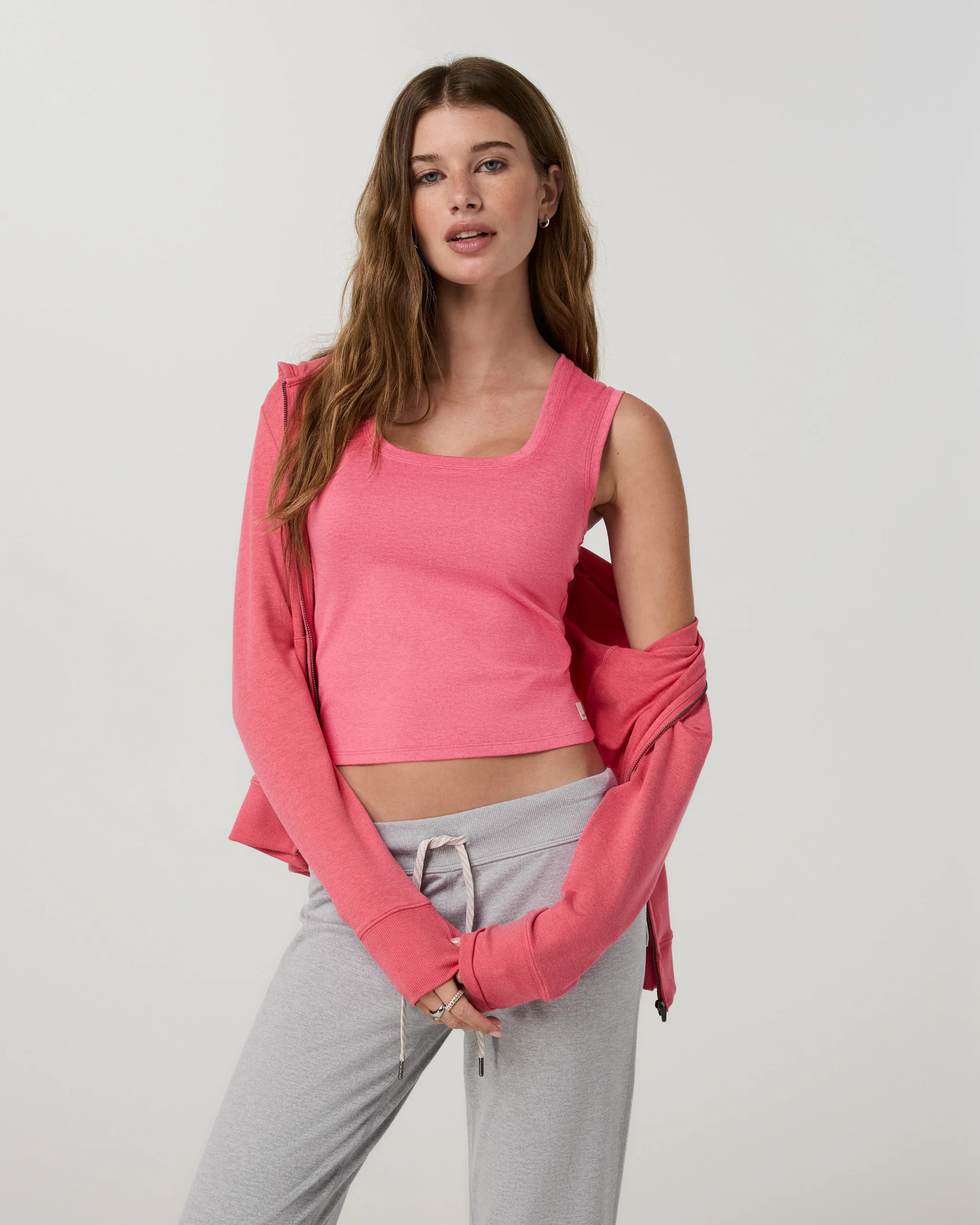 Halo Essential Scoop Tank – Women's Sunset Pink Heather Top – Vuori | Vuori Clothing (US & Canada)