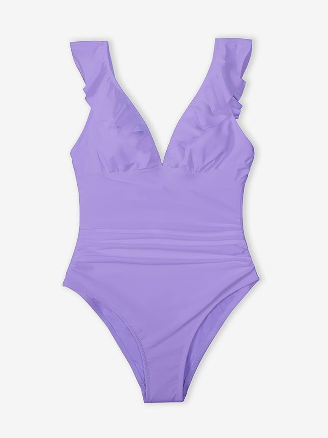 CUPSHE Women's V Neck One Piece Swimsuit Ruffled Lace Up Monokini | Amazon (US)