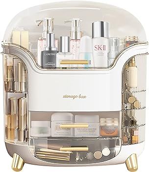 Makeup Organizer and Storage, Cosmetics Organizer Box for Countertop with Lid & Drawers, Cosmetic... | Amazon (US)