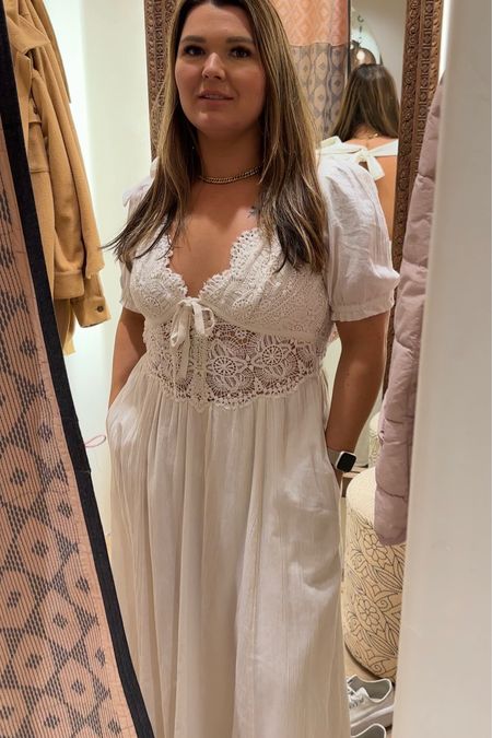 I tried on this dress in store yesterday and it’s absolutely everything!! The white is perfect for a bridal look or anything else. I ended up getting it in marigold and I love it!! Wearing a size large. I’m 5’2” and it fits like a maxi and isn’t too long. Midsize dresses, spring dresses, free people dress, bridal dresses

#LTKcurves #LTKwedding #LTKSeasonal