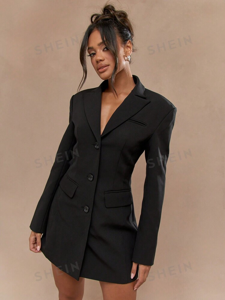 MISSGUIDED Tailored Pintuck Fitted Long Blazer | SHEIN