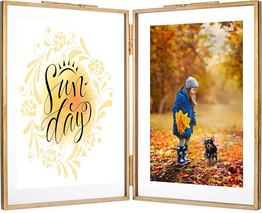 Rising Star Brass Picture Frame, Vintage Double 4x6 Folding Picture Frames, Gold Metal Pressed Gl... | Amazon (US)
