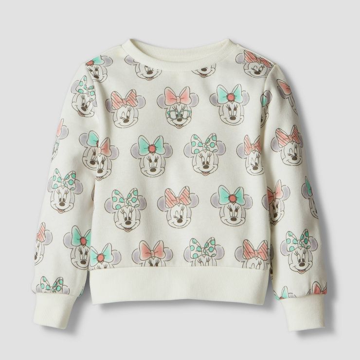 Toddler Girls' Minnie Mouse Printed Pullover Sweatshirt - Cream | Target