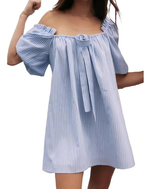 hibshaby Women's Babydoll Short Dress Puff Sleeve Cute Tie Mini Dress Floral Sundress | Amazon (US)