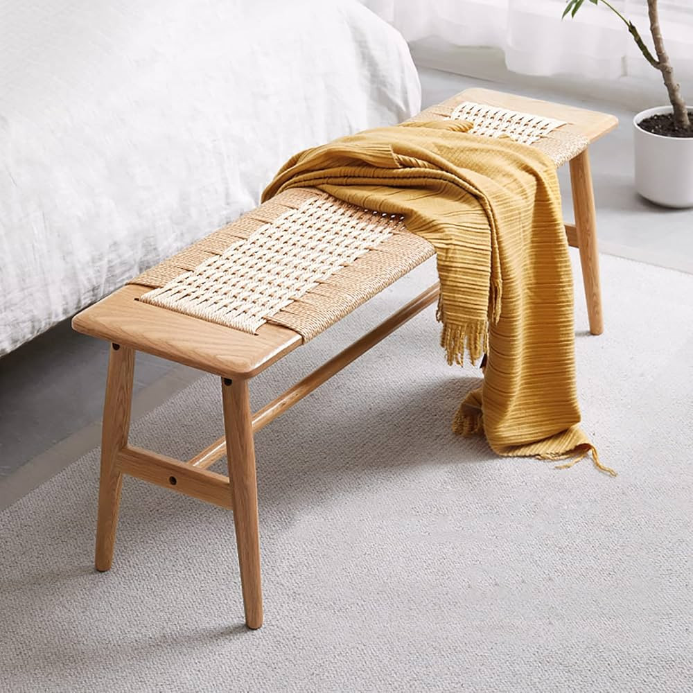 Vadisun 100% Solid Oak Wood Bench,Hand Woven Chair Surface Design,Solid Structure of Chair Legs,B... | Amazon (US)