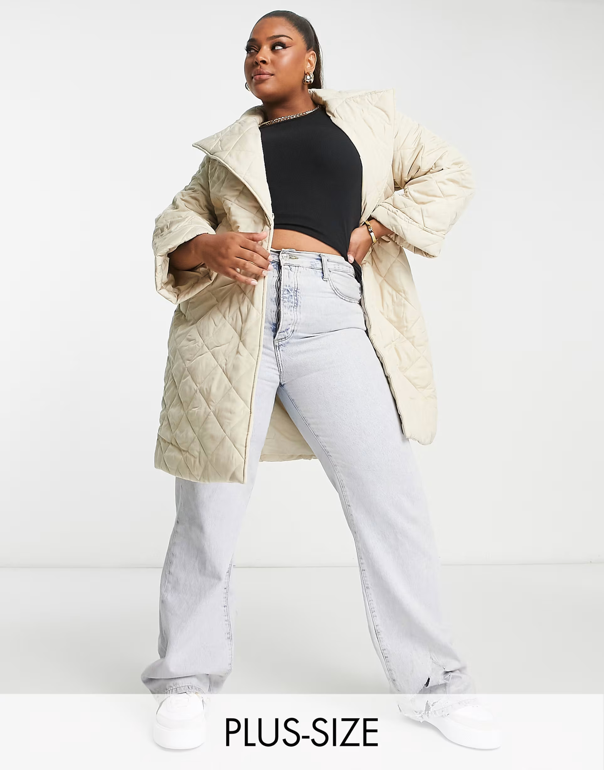 Vila Curve quilted tie waist jacket in cream | ASOS (Global)