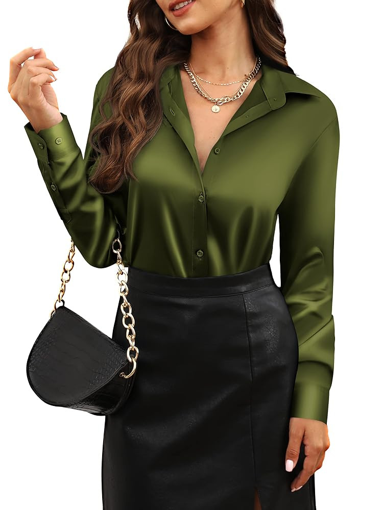 CUNLIN Womens Soft Satin Silk Leopard Button Down Shirts for Women Silky Long Sleeve Work Shirt D... | Amazon (US)