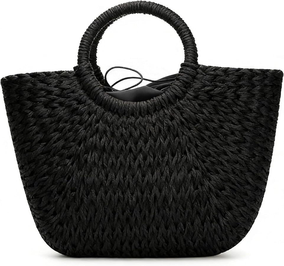 YYW Straw Bags for Women,Hand-woven Straw Large Bag Round Handle Ring Tote Retro Summer Beach Rat... | Amazon (US)