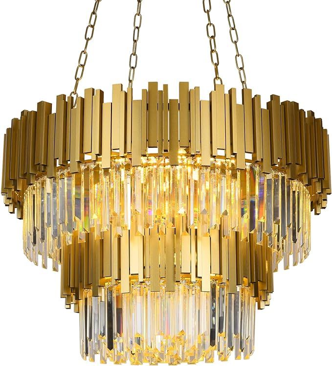Afficat Gold Modern Hanging Crystal Chandelier Luxury Gold Cristal Lighting Fixtures Round Home D... | Amazon (US)