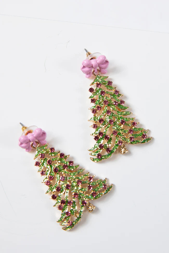 Pink Christmas Tree Earrings | Pink Lily