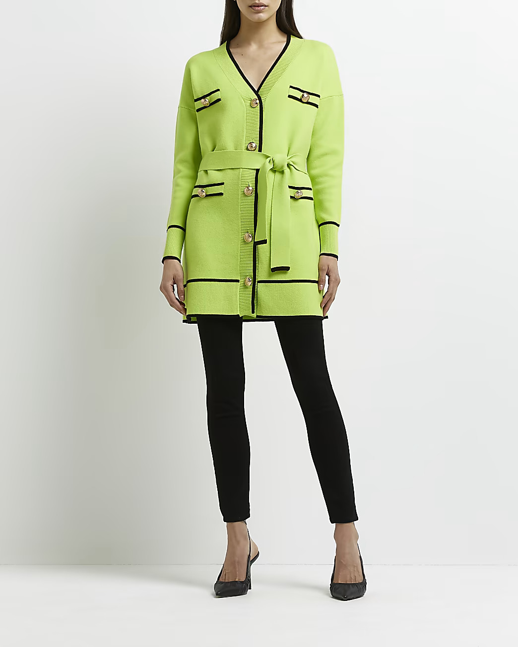 Lime tie waist longline cardigan | River Island (UK & IE)