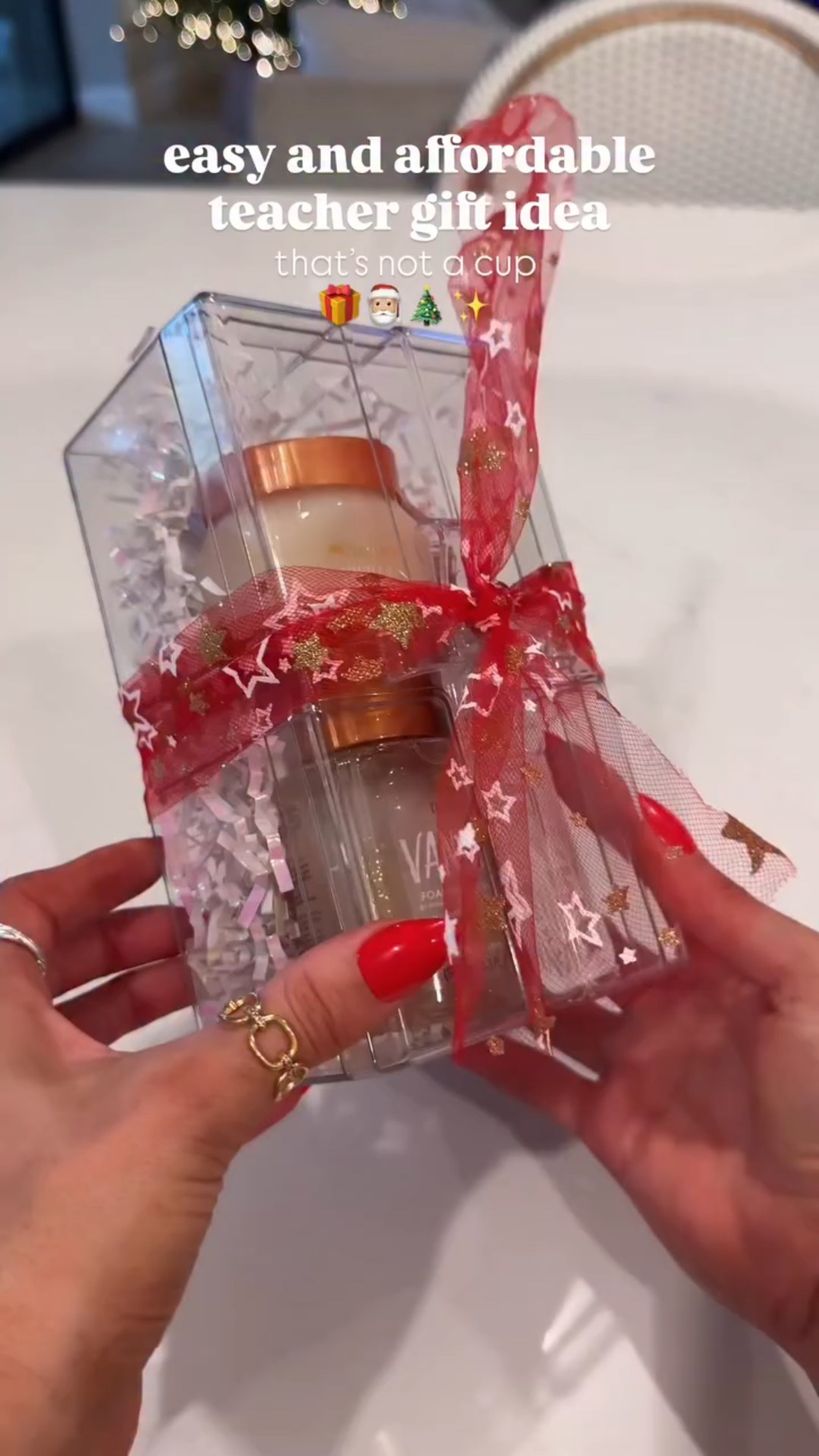 Type “TEACHER GIFT” and I’ll send you 🔗’s to what I used for this gift and also a 🔗 to 20+ of my favorite teacher gift ideas that aren’t cups! 😆 (but I do love a good Stanley!) Ps. You must be following me @laurscardina or else IG won’t let me DM you :( 

I got these acrylic present boxes @target! They’re so cute for gifts! 🎁 teachers, what Christmas gifts have you loved receiving from students in the past?! #teachergifts #easygiftideas #christmasgirts