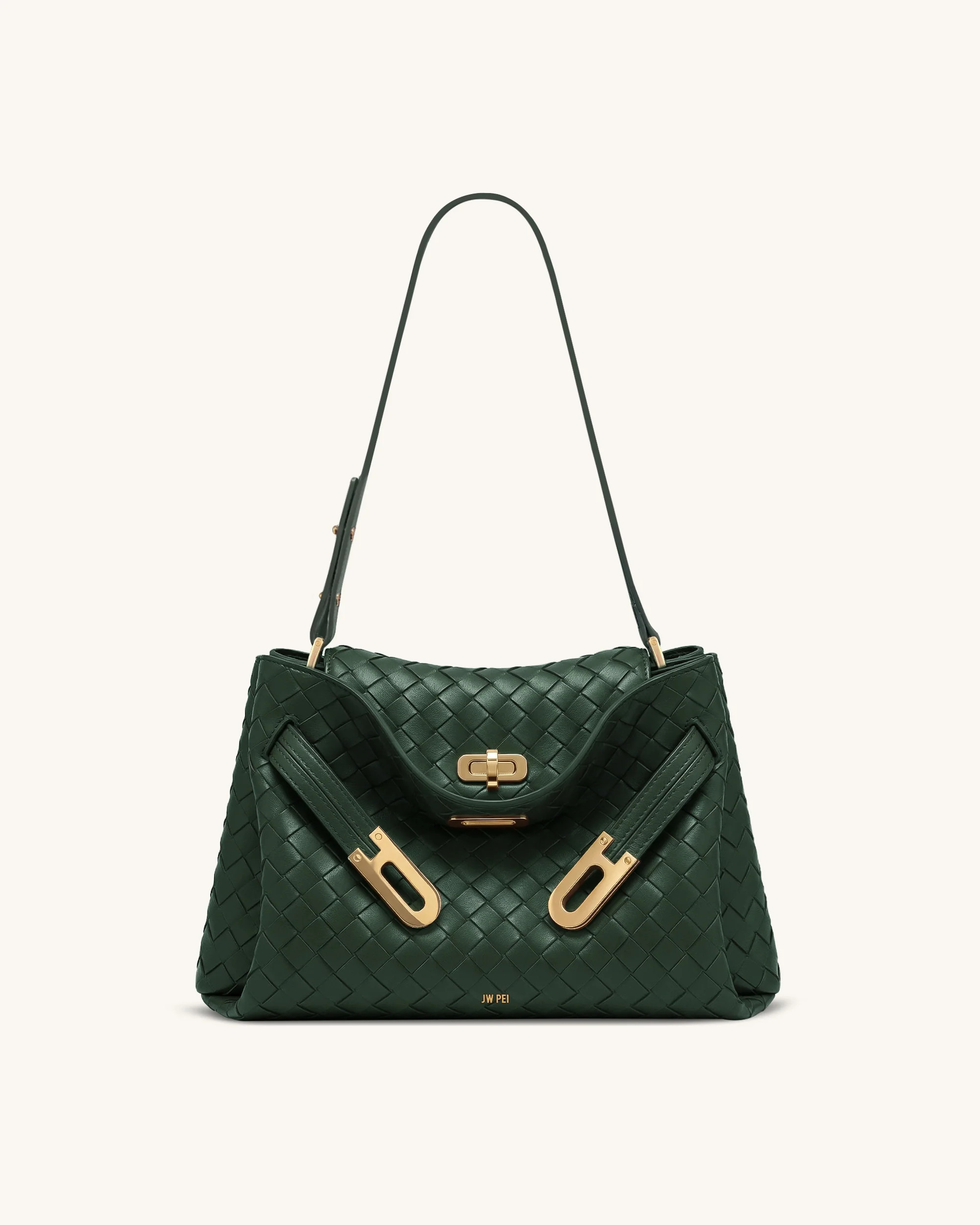 Rhea Woven Texture Double Buckle Shoulder Bag - Teal | JW PEI US