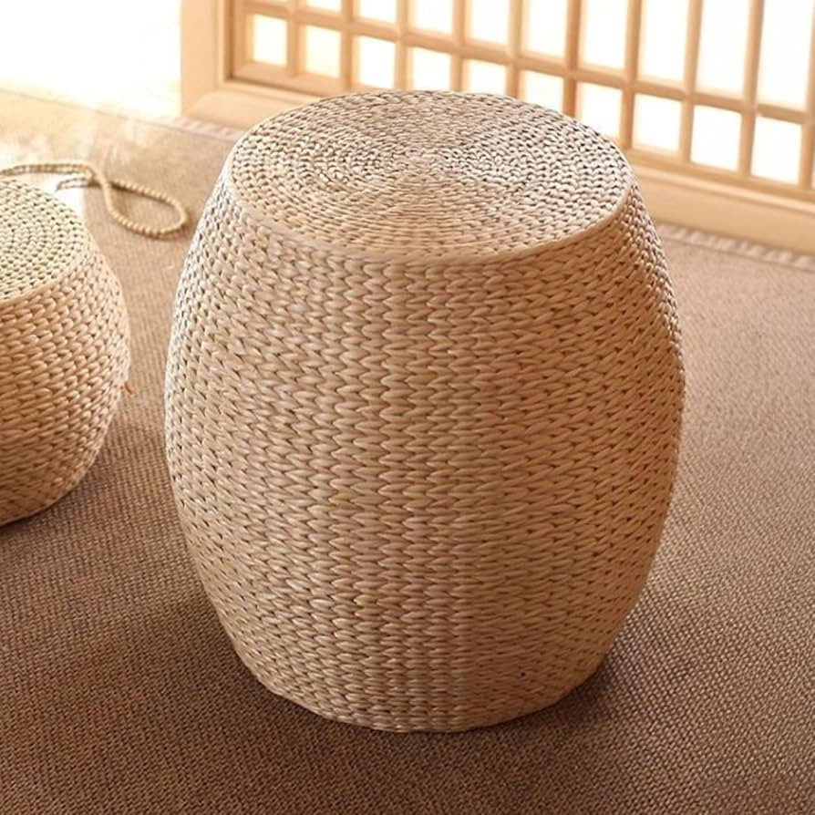 Round Straw Woven Seat Cushion, 11.8" Dia. x 15.6" H Boho Handmade Tatami Straw Mat, Handmade Flo... | Amazon (US)