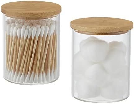 Glass Apothecary Jars, 2 Pack Qtip Holder Dispenser Glass Bathroom Vanity Jars Containers Organiz... | Amazon (CA)