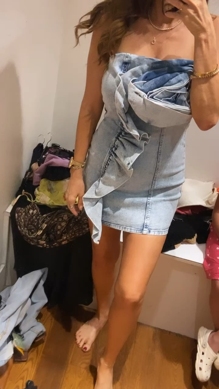 white christmas dresses Button-Front Denim Tube Dress main image 1