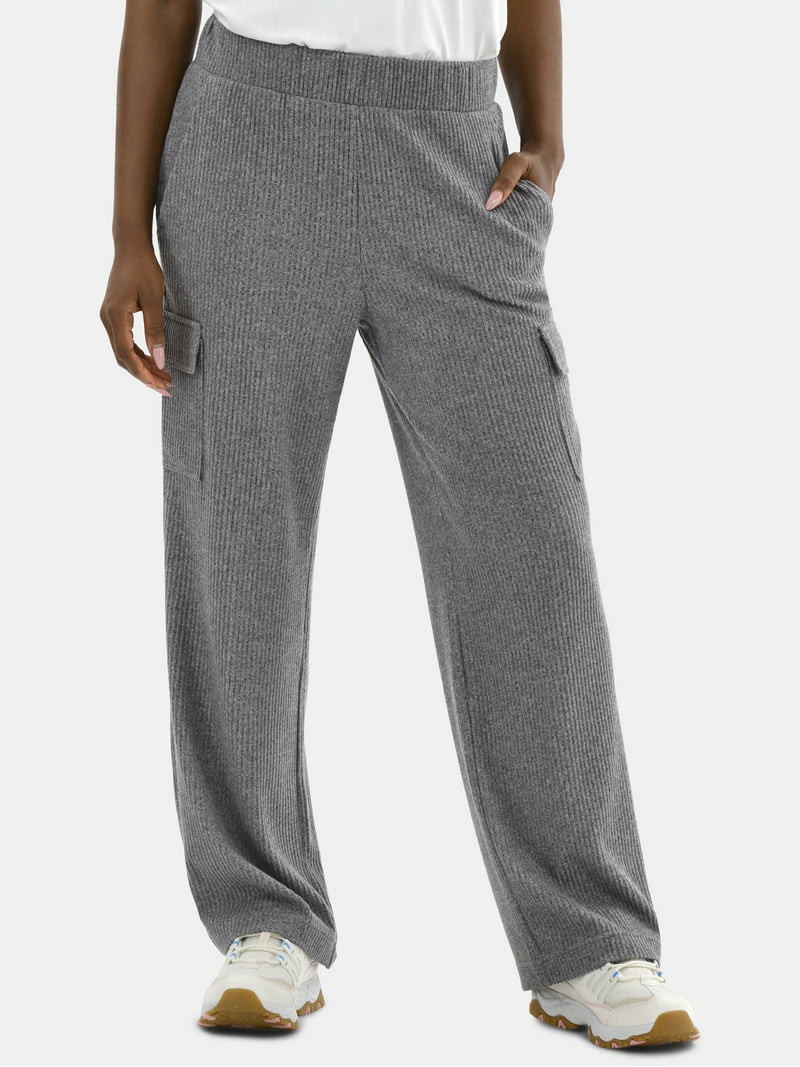 Avia Women’s and Women's Plus Corded Ribbed Seamed Wide-Leg Pants, Sizes XS-4X | Walmart (US)