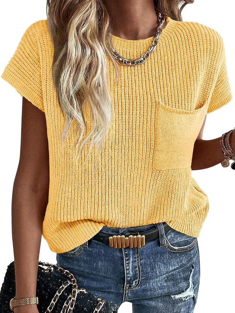 Imily Bela Summer Fall Short Sleeve Sweater for Women 2025 Crew Neck Ribbed Knit Vests Trendy Pul... | Amazon (US)