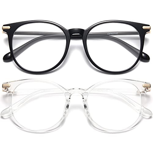 Gaoye 2 Pack Blue Light Blocking Glasses, Retro Round Eyewear Frame Anti Eyestrain Computer Glasses for Women Men - GY1688 (Black+Transparent) | Amazon (US)