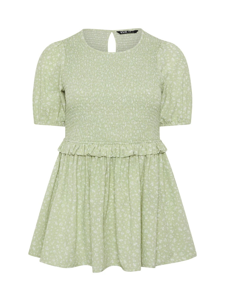 Yours Curve Green Textured Shirred Peplum Tunic | Next US